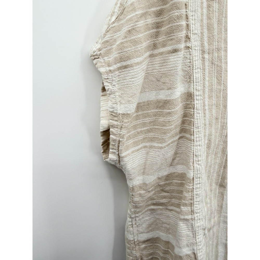 Sigrid Olsen Sz L Linen Blend Top Short Sleeve Tunic Striped Khaki Beach Coastal - Picture 5 of 5